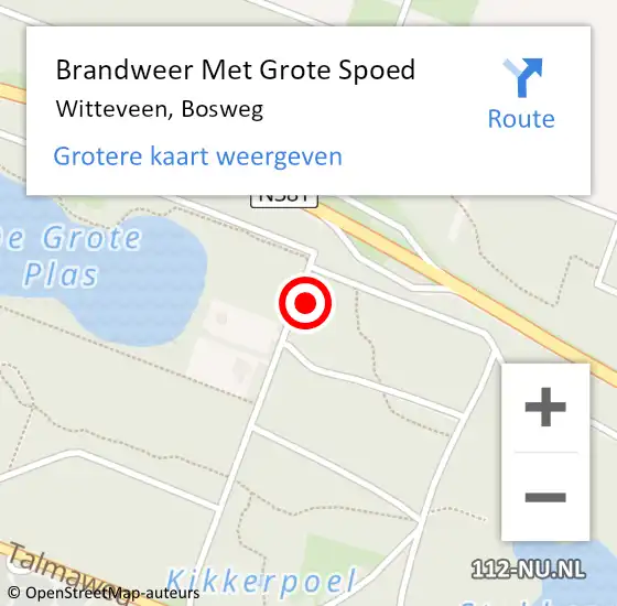 Locatie op kaart van de 112 melding: Brandweer Met Grote Spoed Naar Witteveen, Bosweg op 22 juni 2021 14:47