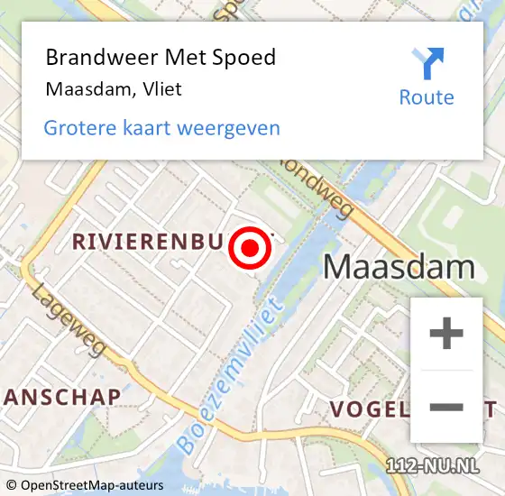 Locatie op kaart van de 112 melding: Brandweer Met Spoed Naar Maasdam, Vliet op 22 juni 2021 14:50