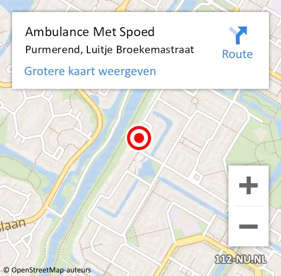 Locatie op kaart van de 112 melding: Ambulance Met Spoed Naar Purmerend, Luitje Broekemastraat op 22 juni 2021 15:27
