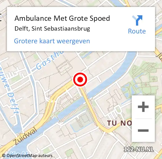 Locatie op kaart van de 112 melding: Ambulance Met Grote Spoed Naar Delft, Sint Sebastiaansbrug op 22 juni 2021 16:24