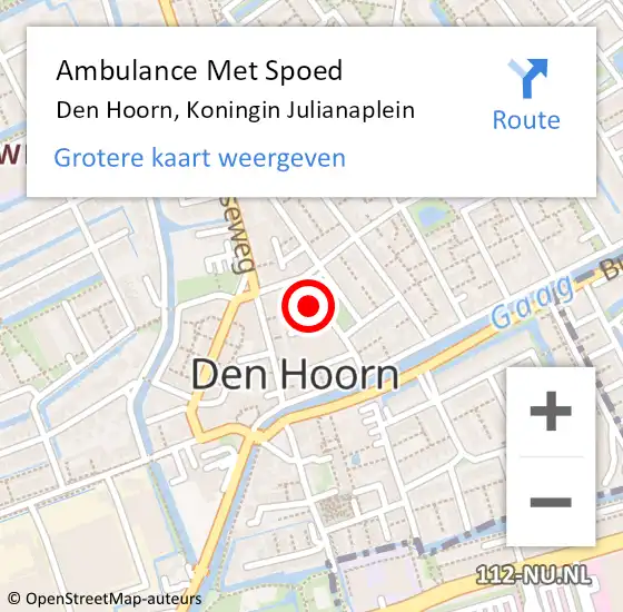 Locatie op kaart van de 112 melding: Ambulance Met Spoed Naar Den Hoorn, Koningin Julianaplein op 22 juni 2021 16:26