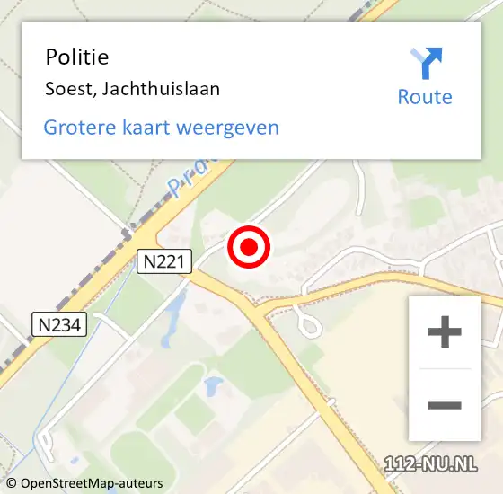 Locatie op kaart van de 112 melding: Politie Soest, Jachthuislaan op 22 juni 2021 16:32