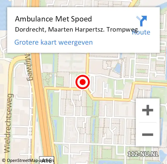 Locatie op kaart van de 112 melding: Ambulance Met Spoed Naar Dordrecht, Maarten Harpertsz. Trompweg op 22 juni 2021 17:00