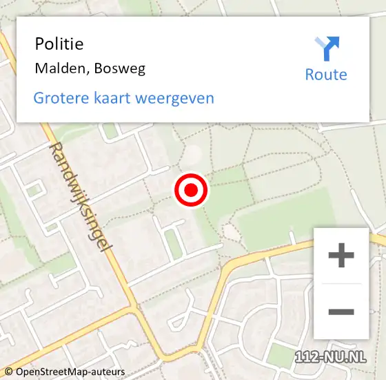 Locatie op kaart van de 112 melding: Politie Malden, Bosweg op 22 juni 2021 17:44