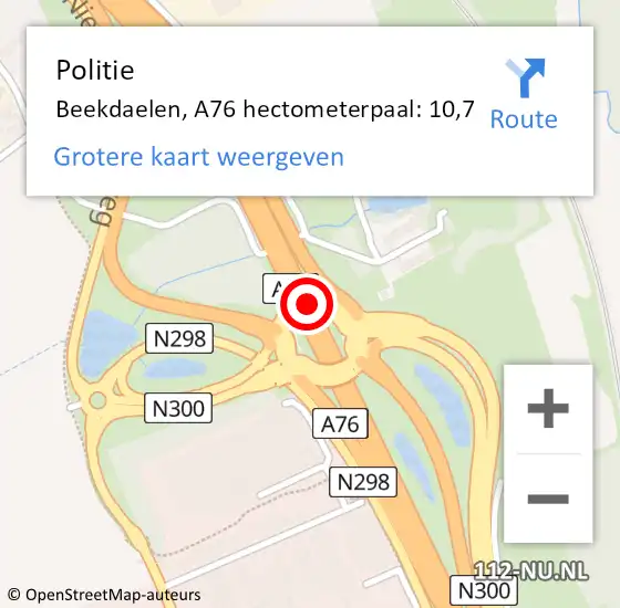 Locatie op kaart van de 112 melding: Politie Schinnen, A76 hectometerpaal: 10,7 op 22 juni 2021 17:57