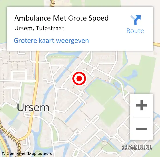 Locatie op kaart van de 112 melding: Ambulance Met Grote Spoed Naar Ursem, Tulpstraat op 22 juni 2021 18:01