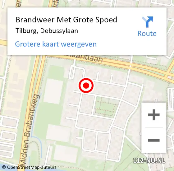 Locatie op kaart van de 112 melding: Brandweer Met Grote Spoed Naar Tilburg, Debussylaan op 22 juni 2021 18:46