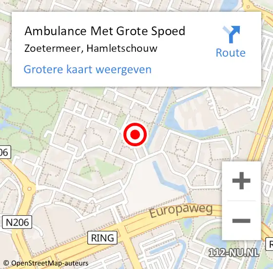 Locatie op kaart van de 112 melding: Ambulance Met Grote Spoed Naar Zoetermeer, Hamletschouw op 22 juni 2021 18:53