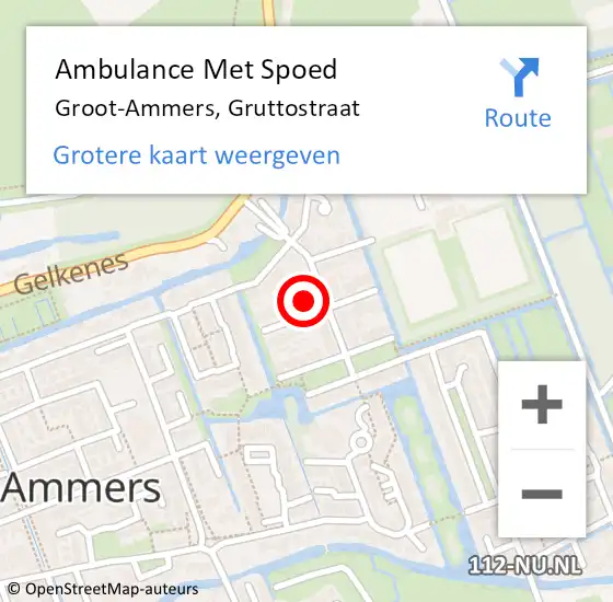 Locatie op kaart van de 112 melding: Ambulance Met Spoed Naar Groot-Ammers, Gruttostraat op 22 juni 2021 21:26