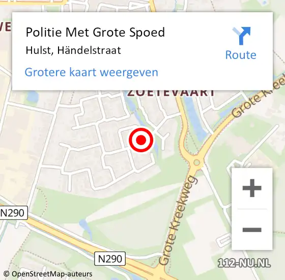 Locatie op kaart van de 112 melding: Politie Met Grote Spoed Naar Hulst, Händelstraat op 22 juni 2021 21:52