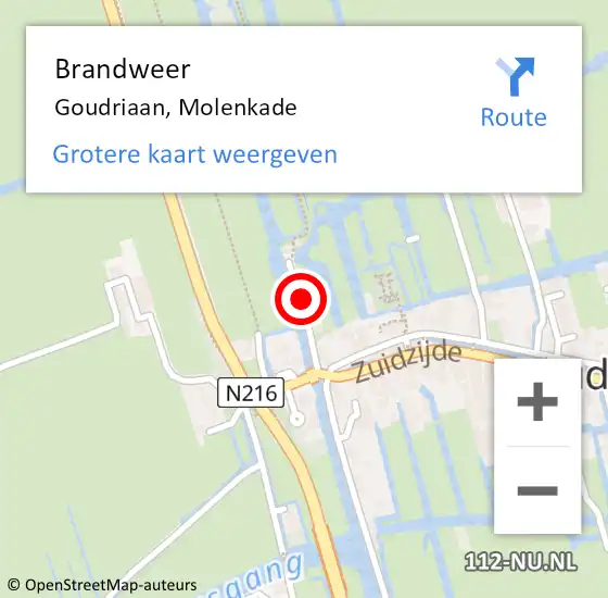 Locatie op kaart van de 112 melding: Brandweer Goudriaan, Molenkade op 22 juni 2021 21:54