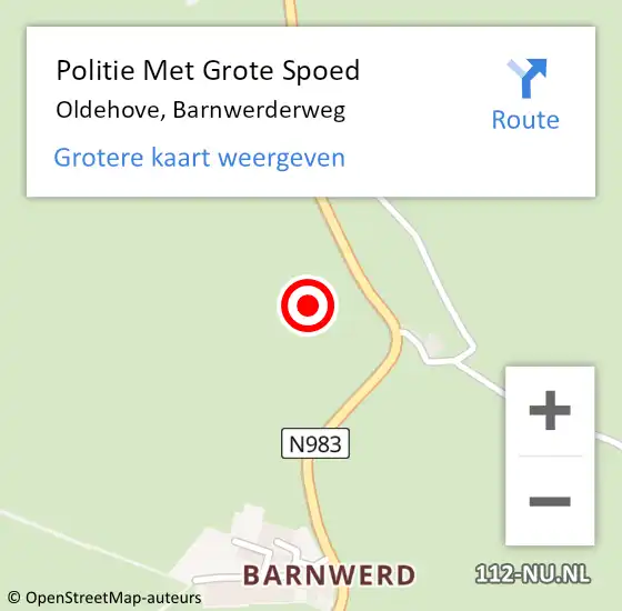 Locatie op kaart van de 112 melding: Politie Met Grote Spoed Naar Oldehove, Barnwerderweg op 22 juni 2021 22:20