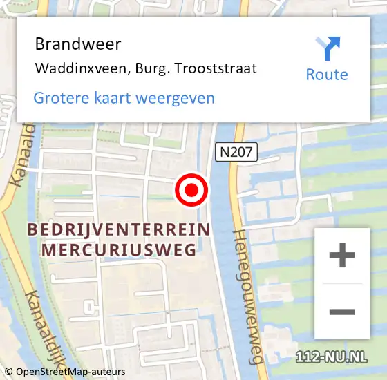 Locatie op kaart van de 112 melding: Brandweer Waddinxveen, Burg. Trooststraat op 14 juni 2014 02:53