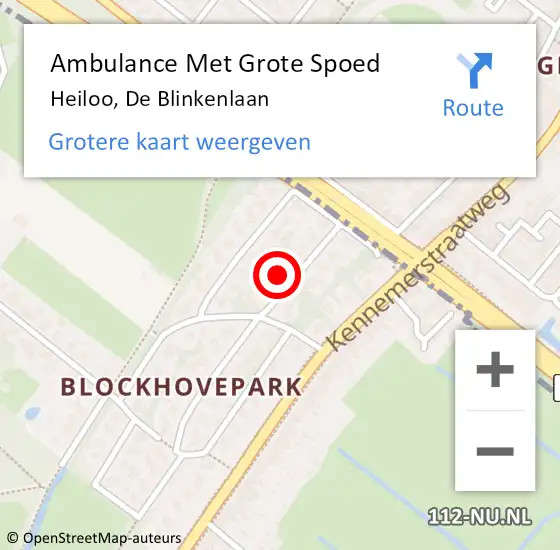 Locatie op kaart van de 112 melding: Ambulance Met Grote Spoed Naar Heiloo, De Blinkenlaan op 22 juni 2021 22:54