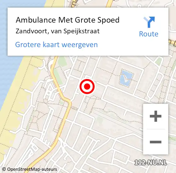 Locatie op kaart van de 112 melding: Ambulance Met Grote Spoed Naar Zandvoort, van Speijkstraat op 22 juni 2021 23:56