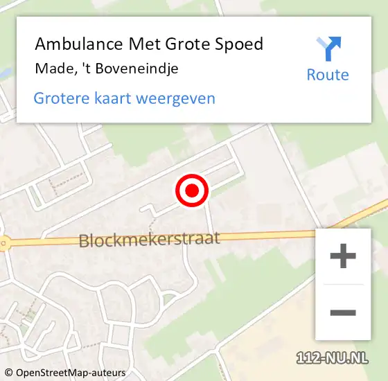 Locatie op kaart van de 112 melding: Ambulance Met Grote Spoed Naar Made, 't Boveneindje op 23 juni 2021 00:48