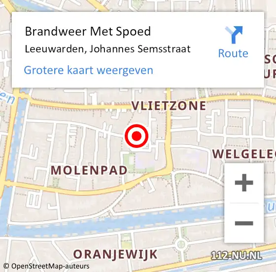 Locatie op kaart van de 112 melding: Brandweer Met Spoed Naar Leeuwarden, Johannes Semsstraat op 23 juni 2021 01:52