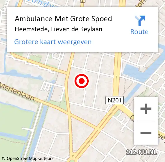 Locatie op kaart van de 112 melding: Ambulance Met Grote Spoed Naar Heemstede, Lieven de Keylaan op 23 juni 2021 02:23