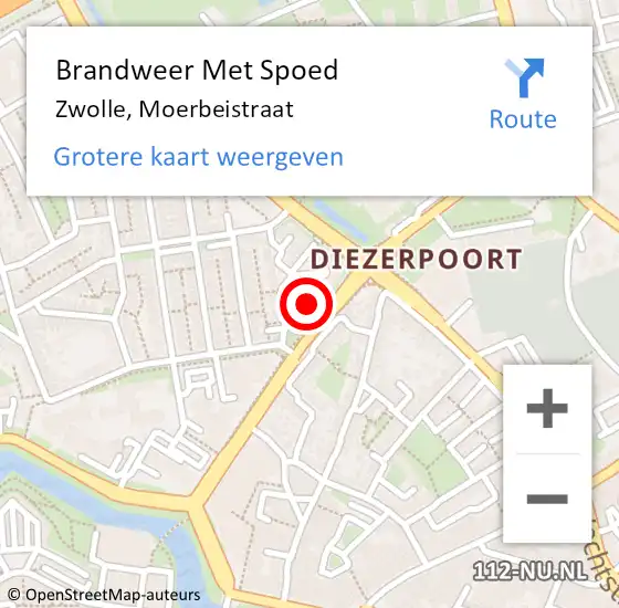 Locatie op kaart van de 112 melding: Brandweer Met Spoed Naar Zwolle, Moerbeistraat op 23 juni 2021 02:25