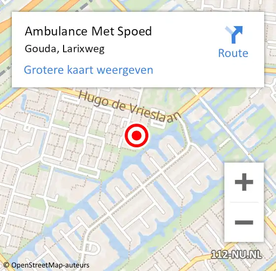 Locatie op kaart van de 112 melding: Ambulance Met Spoed Naar Gouda, Larixweg op 23 juni 2021 02:37