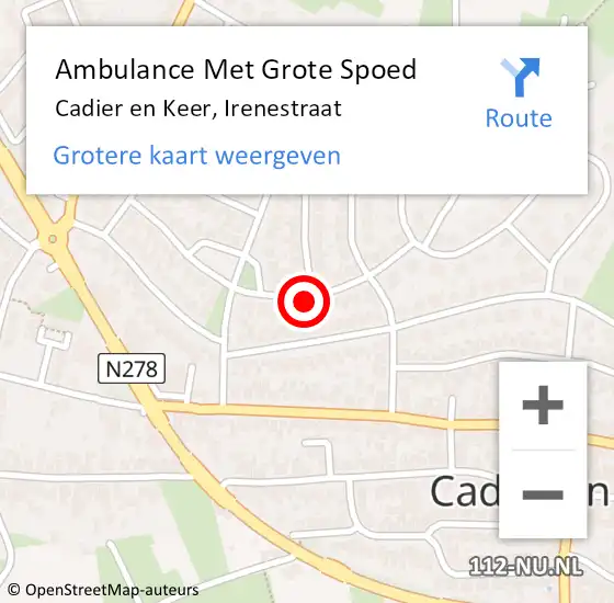 Locatie op kaart van de 112 melding: Ambulance Met Grote Spoed Naar Cadier en Keer, Irenestraat op 14 juni 2014 03:20