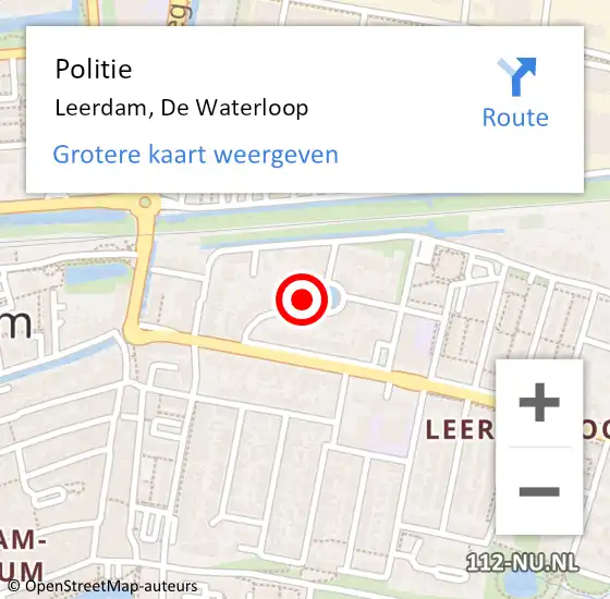 Locatie op kaart van de 112 melding: Politie Leerdam, De Waterloop op 23 juni 2021 05:59