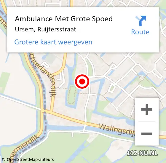 Locatie op kaart van de 112 melding: Ambulance Met Grote Spoed Naar Ursem, Ruijtersstraat op 23 juni 2021 08:03