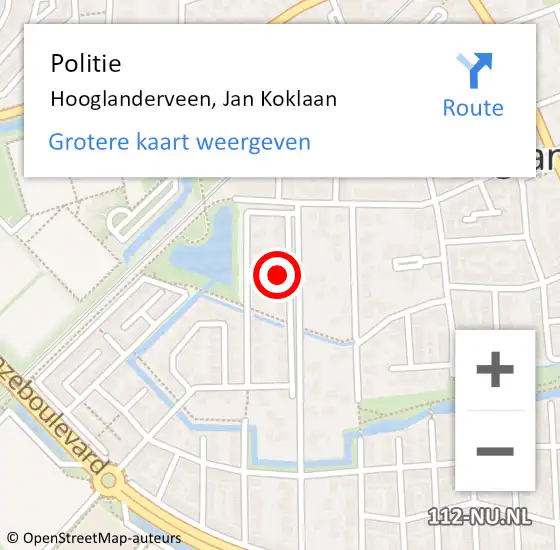 Locatie op kaart van de 112 melding: Politie Hooglanderveen, Jan Koklaan op 23 juni 2021 08:21