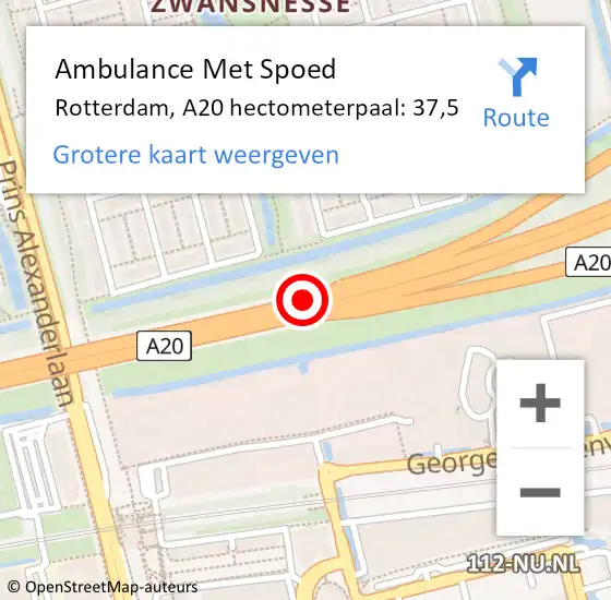 Locatie op kaart van de 112 melding: Ambulance Met Spoed Naar Rotterdam, A20 hectometerpaal: 37,5 op 23 juni 2021 08:37