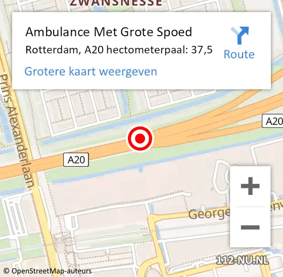 Locatie op kaart van de 112 melding: Ambulance Met Grote Spoed Naar Rotterdam, A20 hectometerpaal: 37,5 op 23 juni 2021 08:39