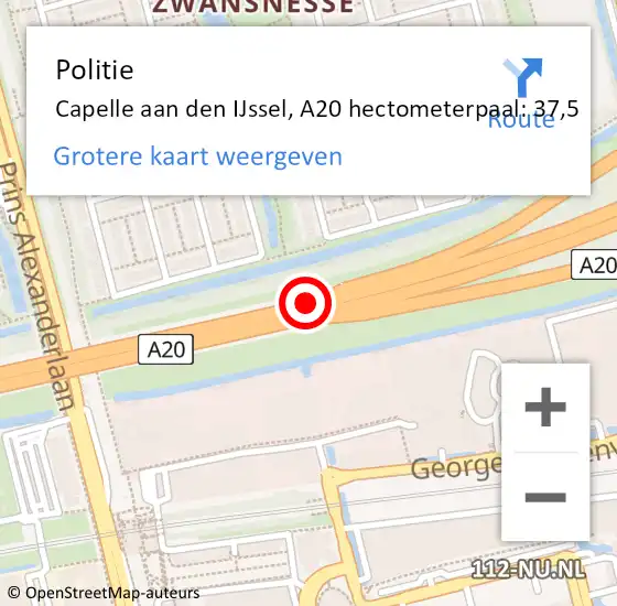 Locatie op kaart van de 112 melding: Politie Rotterdam, A20 hectometerpaal: 37,5 op 23 juni 2021 08:40