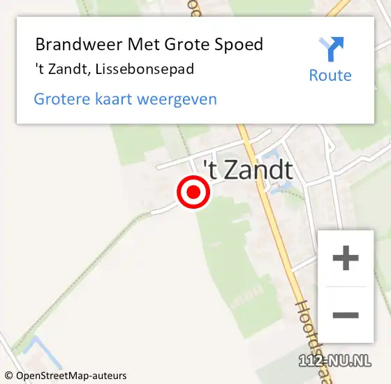 Locatie op kaart van de 112 melding: Brandweer Met Grote Spoed Naar 't Zandt, Lissebonsepad op 23 juni 2021 09:12