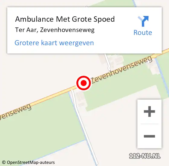 Locatie op kaart van de 112 melding: Ambulance Met Grote Spoed Naar Ter Aar, Zevenhovenseweg op 14 juni 2014 03:59