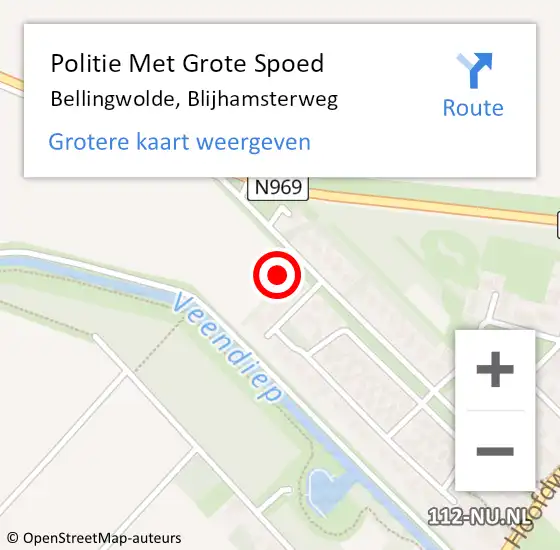 Locatie op kaart van de 112 melding: Politie Met Grote Spoed Naar Bellingwolde, Blijhamsterweg op 23 juni 2021 10:24