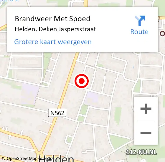 Locatie op kaart van de 112 melding: Brandweer Met Spoed Naar Helden, Deken Jaspersstraat op 23 juni 2021 10:57