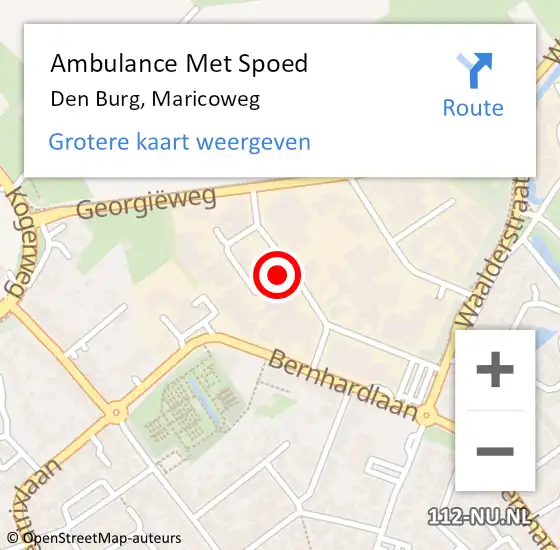 Locatie op kaart van de 112 melding: Ambulance Met Spoed Naar Den Burg, Maricoweg op 23 juni 2021 11:38