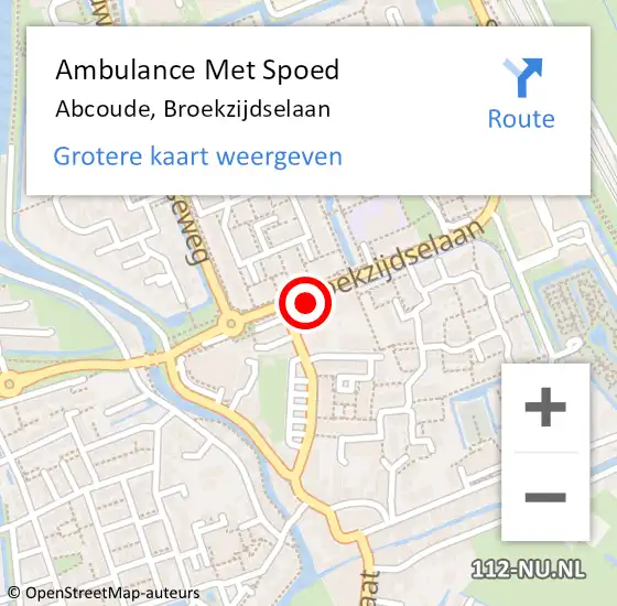 Locatie op kaart van de 112 melding: Ambulance Met Spoed Naar Abcoude, Broekzijdselaan op 23 juni 2021 11:42