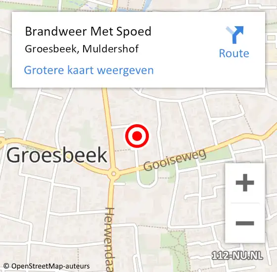 Locatie op kaart van de 112 melding: Brandweer Met Spoed Naar Groesbeek, Muldershof op 23 juni 2021 12:11