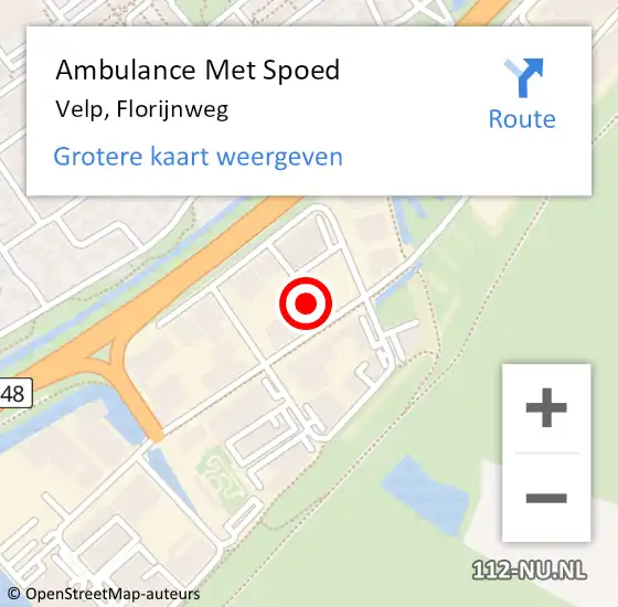 Locatie op kaart van de 112 melding: Ambulance Met Spoed Naar Velp, Florijnweg op 23 juni 2021 12:32