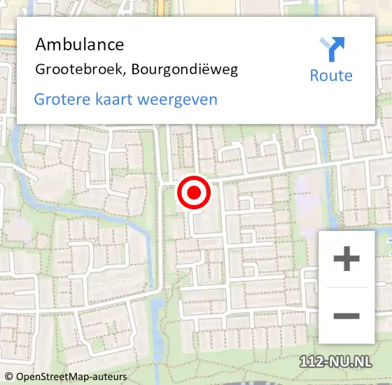 Locatie op kaart van de 112 melding: Ambulance Grootebroek, Bourgondiëweg op 23 juni 2021 12:44