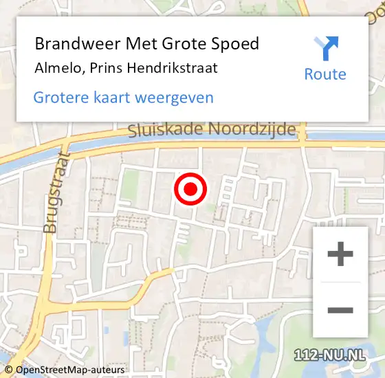 Locatie op kaart van de 112 melding: Brandweer Met Grote Spoed Naar Almelo, Prins Hendrikstraat op 23 juni 2021 13:30