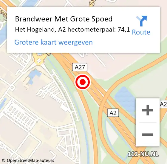 Locatie op kaart van de 112 melding: Brandweer Met Grote Spoed Naar Vianen, A2 hectometerpaal: 74,1 op 23 juni 2021 13:53