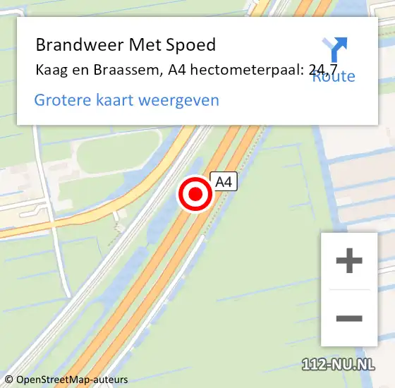 Locatie op kaart van de 112 melding: Brandweer Met Spoed Naar Kaag en Braassem, A4 hectometerpaal: 24,7 op 23 juni 2021 14:01