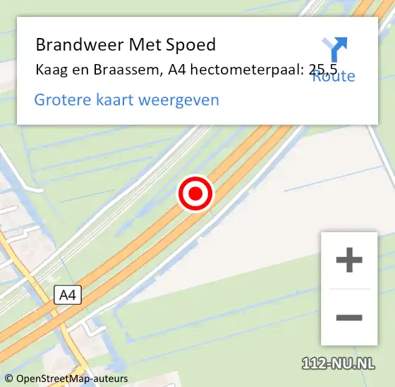 Locatie op kaart van de 112 melding: Brandweer Met Spoed Naar Kaag en Braassem, A4 hectometerpaal: 25,5 op 23 juni 2021 14:08