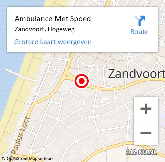 Locatie op kaart van de 112 melding: Ambulance Met Spoed Naar Zandvoort, Hogeweg op 23 juni 2021 14:08