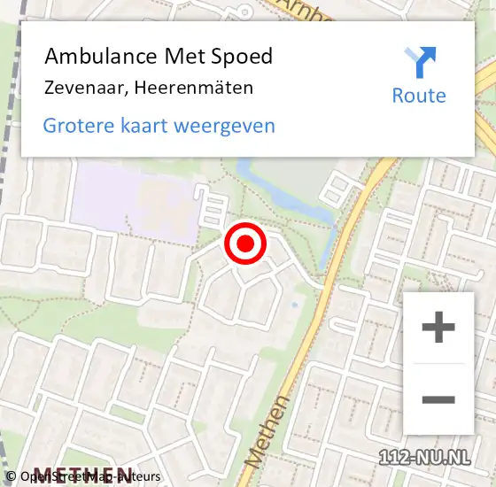 Locatie op kaart van de 112 melding: Ambulance Met Spoed Naar Zevenaar, Heerenmäten op 23 juni 2021 14:14