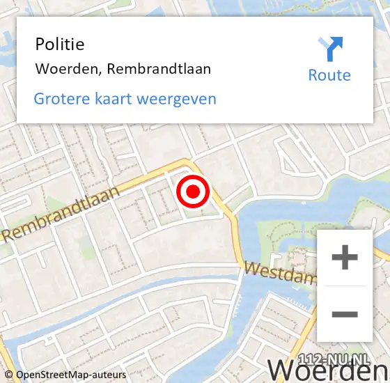 Locatie op kaart van de 112 melding: Politie Woerden, Rembrandtlaan op 23 juni 2021 14:21