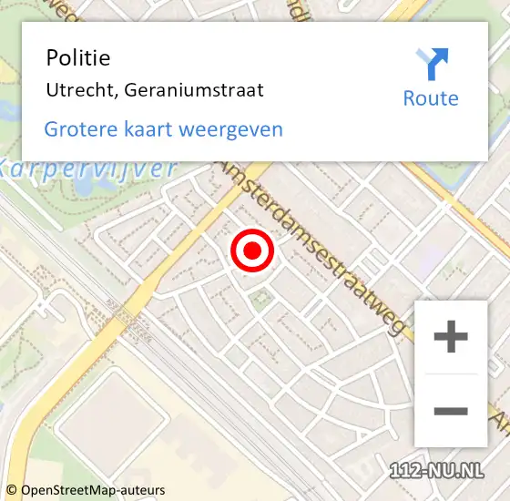 Locatie op kaart van de 112 melding: Politie Utrecht, Geraniumstraat op 23 juni 2021 14:23