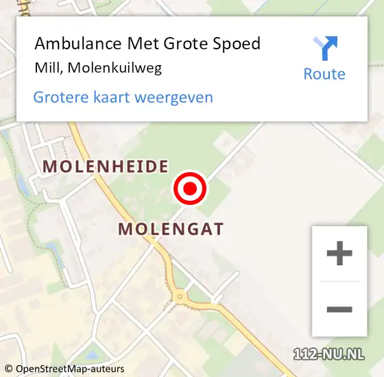 Locatie op kaart van de 112 melding: Ambulance Met Grote Spoed Naar Mill, Molenkuilweg op 14 juni 2014 05:31