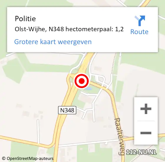 Locatie op kaart van de 112 melding: Politie Olst-Wijhe, N348 hectometerpaal: 1,2 op 23 juni 2021 15:28